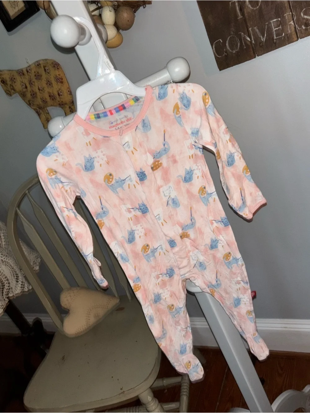 Magnetic Me 3-6 mos Pink Pajama with Rainbow Trim
